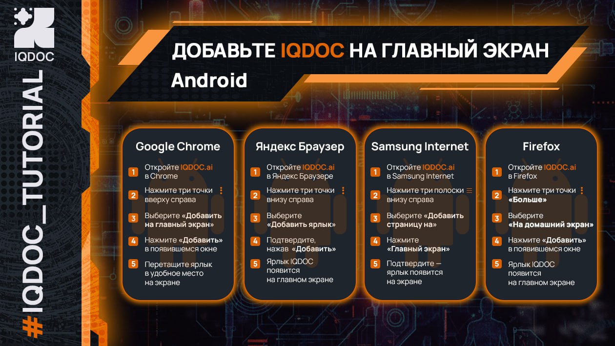 Добавление IQDOC на главный экран Android